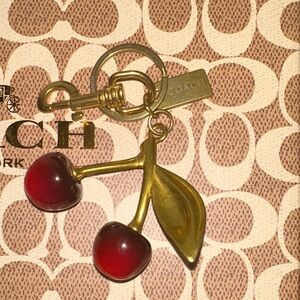 Gold-Tone Cherry Keychain with mini Red Cherry Charms